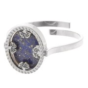 Anillo ovaladoado ajustable - motivo ginkgo - cabujón plano 10x8 mm - acero inoxidable 316L