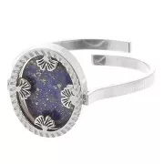 Anillo ovaladoado ajustable - motivo ginkgo - cabujón plano 10x8 mm - acero inoxidable 316L