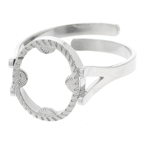 Anillo ovaladoado ajustable - motivo medio sol - cabujón plano 10x8 mm - acero inoxidable 316L