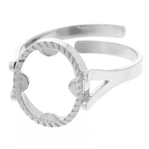 Anillo ovaladoado ajustable - motivo medio sol - cabujón plano 10x8 mm - acero inoxidable 316L