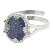 Anillo ovaladoado ajustable - motivo medio sol - cabujón plano 10x8 mm - acero inoxidable 316L