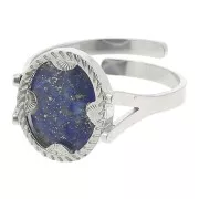 Anillo ovaladoado ajustable - motivo medio sol - cabujón plano 10x8 mm - acero inoxidable 316L