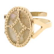 Anillo ovaladoado ajustable - motivo diseño - cabujón plano 14x10mm - Acero inoxidable 316L dorado