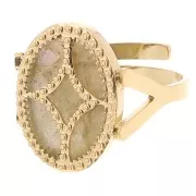 Anillo ovaladoado ajustable - motivo diseño - cabujón plano 14x10mm - Acero inoxidable 316L dorado