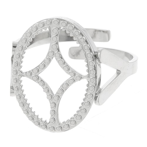Anillo ovaladoado ajustable - motivo de diseño - cabujón plano 14x10 mm - acero inoxidable 316L