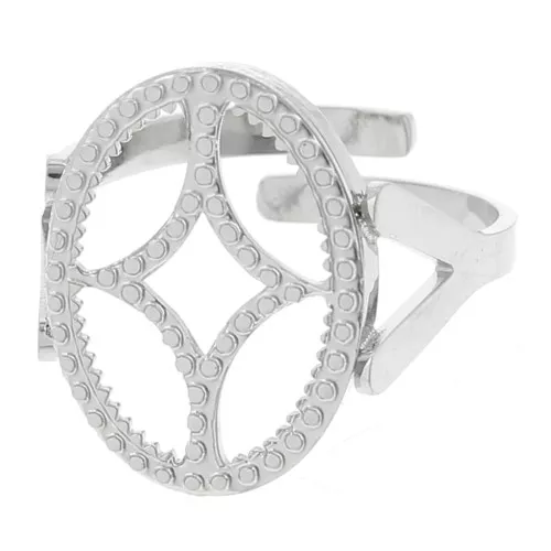Anillo ovaladoado ajustable - motivo de diseño - cabujón plano 14x10 mm - acero inoxidable 316L