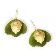 Colgante 3 pétalos 36x45 mm en acetato transparente - Oliva jaspeado x1