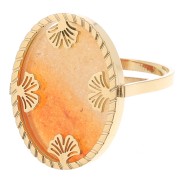 Anillo oval ajustable - motivo ginkgo - cabujón plano 18x13 mm Acero inoxidable 304, dorado
