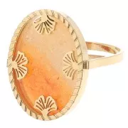 Anillo oval ajustable - motivo ginkgo - cabujón plano 18x13 mm Acero inoxidable 304, dorado