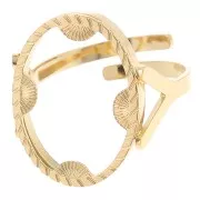 Anillo ovaladoado ajustable con cabujón plano motivo medio sol 18x13 mm Acero inoxidable 316L, dorado