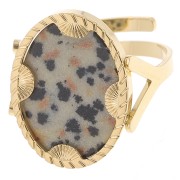 Anillo ovaladoado ajustable con cabujón plano motivo medio sol 18x13 mm Acero inoxidable 316L, dorado