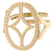 Anillo ovaladoado ajustable - motivo de diseño - cabujón plano 18x13 mm Acero inoxidable 316L dorado