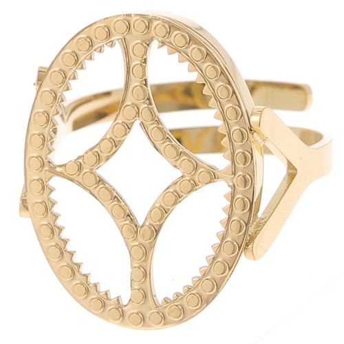 Anillo ovaladoado ajustable - motivo de diseño - cabujón plano 18x13 mm Acero inoxidable 316L dorado