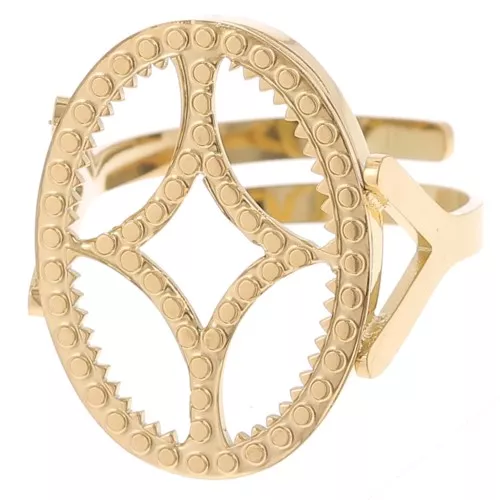 Anillo ovaladoado ajustable - motivo de diseño - cabujón plano 18x13 mm Acero inoxidable 316L dorado