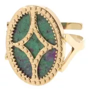 Anillo ovaladoado ajustable - motivo de diseño - cabujón plano 18x13 mm Acero inoxidable 316L dorado