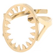 Anillo ovaladoado ajustable - motivo dentado - cabujón plano 18x13 mm Acero inoxidable 316L, dorado|raw }}