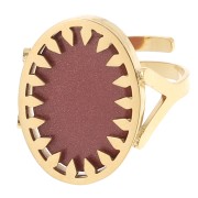 Anillo ovaladoado ajustable - motivo dentado - cabujón plano 18x13 mm Acero inoxidable 316L, dorado