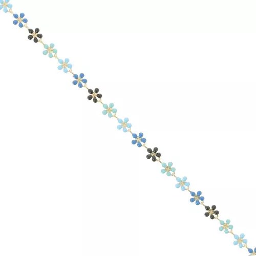 Cadena flor 6 mm Resina epoxi - Azul - Negro - Dorado x 50cm