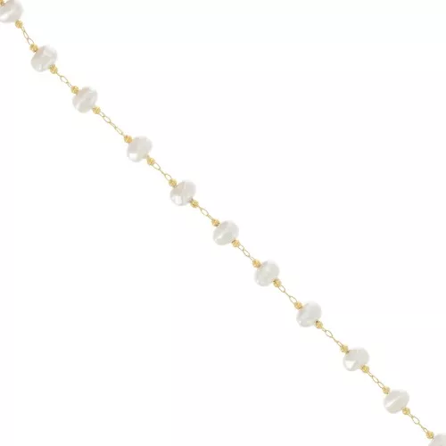 Cadena de cuentas 7 mm - Perlas de agua dulce de imitación irregulares - Dorado x50cm