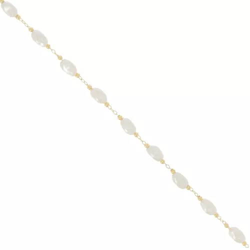 Cadena de abalorios 5 mm - Perlas de agua dulce de imitación irregulares - Dorado x50cm