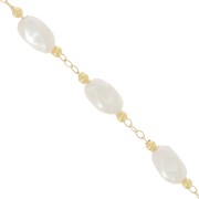 Cadena de abalorios 5 mm - Perlas de agua dulce de imitación irregulares - Dorado x50cm