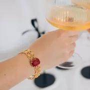 Cadena de malla fantasía con anillas redondas - 6,5 mm- Dorado x20cm