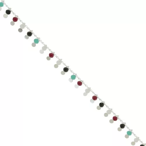 Cadena rombo de 1,8 mm con cuentas facetadas de 3,5 mm - Plateado x 50 cm