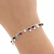 Cadena rombo de 1,8 mm con cuentas facetadas de 3,5 mm - Plateado x 50 cm