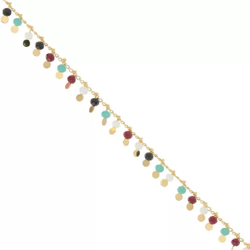 Cadena rombo de 1,8 mm con cuentas facetadas de 3,5 mm - Dorado x 50cm