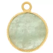 Dije de Piedra Redonda Plana de 10 mm y Engaste Texturado - Dorado Fino - Amazonita