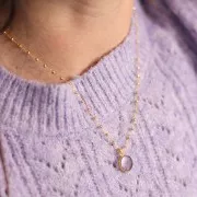 Dije de Piedra Redonda Plana de 10 mm y Engaste Texturado - Dorado Fino - Amazonita