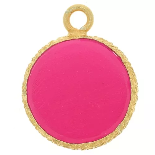 Dije de gema redonda plana de 10mm y engaste texturizado Dorado Calcedonia Rosa Fina