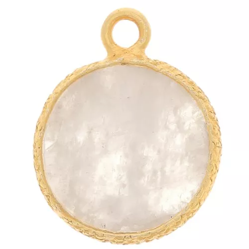 Colgante redondo plano de 10 mm y engaste texturizado Dorado fino Piedra de luna