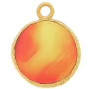 Dije de gema redonda plana de 10 mm y engaste texturizado Dorado fino Imitación Cornalina