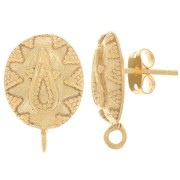 Pendientes ovalados con motivo étnico - 18x12mm - Dorado con oro fino x2|raw }}