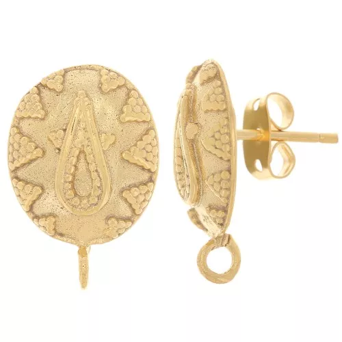 Pendientes ovalados con motivo étnico - 18x12mm - Dorado con oro fino x2