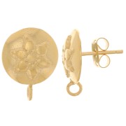 Pendientes redondos con motivo floral - anilla abierta - 13 mm - Dorado con oro fino x2|raw }}