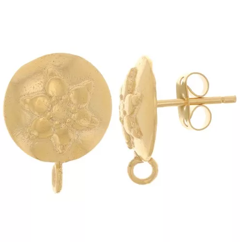 Pendientes redondos con motivo floral - anilla abierta - 13 mm - Dorado con oro fino x2
