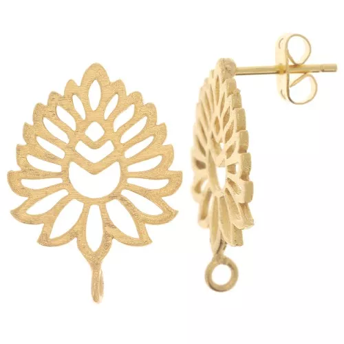 Pendientes hoja calada con aro calado 23x17 mm - Dorado con oro fino x2