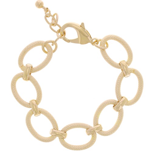 Pulsera de malla forçat ovalada de 16 mm con efecto diamante - Dorada con oro fino x 19cm