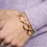 Pulsera de malla forçat ovalada de 16 mm - Dorada con oro fino x 19cm