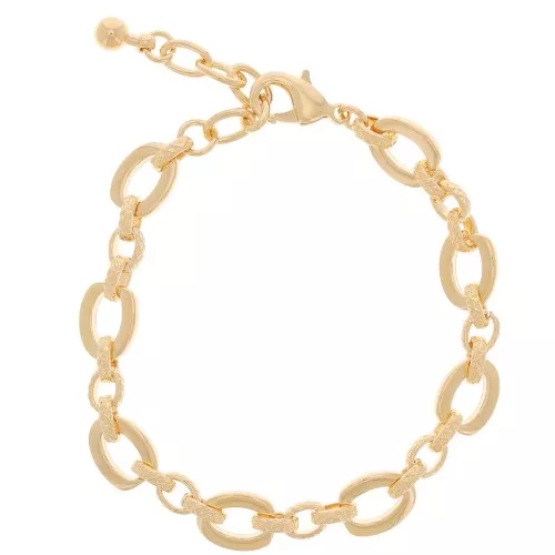 Pulsera de malla forçat ovalada de 9mm con efecto diamanté dorado fino x 19cm