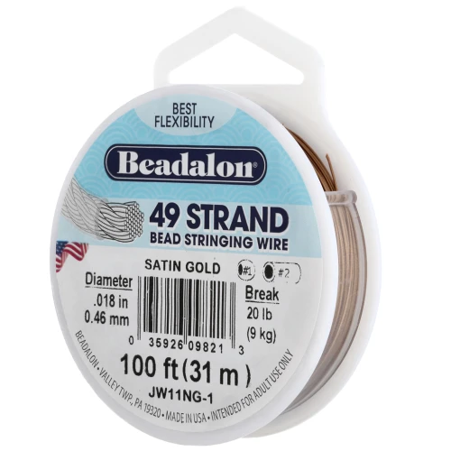 Alambre Cableado 49 hebras 0,46 mm - Beadalon - Acero inoxidable - Dorado satinado x31m