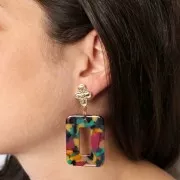 Colgante rectangular de acetato 40x30 mm - Carey - Marrón - Negro