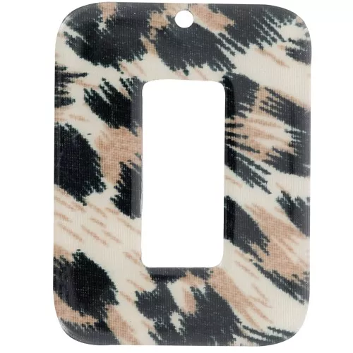 Colgante rectángulo hueco de acetato transparente 40x30 mm - Leopardo negro - Marrón