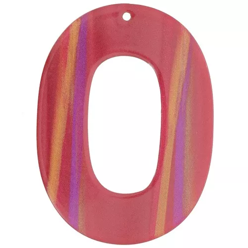 Colgante hueco oval 47x34 mm en acetato opaco - Striped Multi-rojo perla x1