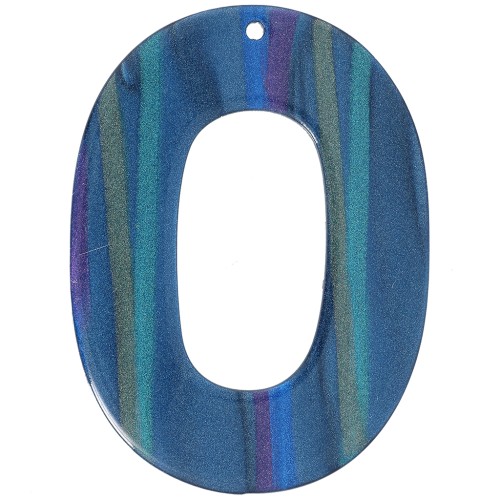 Colgante ovalado calado de acetato opaco 47x34 mm - A rayas Multi-azul perla x1