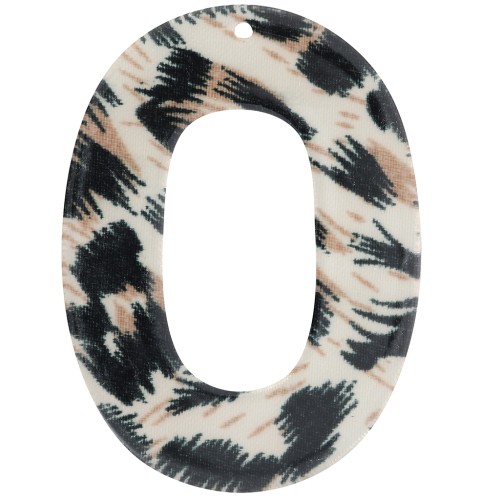 Colgante ovalado de acetato transparente 47x34 mm - Leopardo negro - Marrón x1