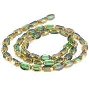 Cuentas de cristal facetadas con forma de oliva, 7x4 mm - Verde oscuro - Dorado, 33 cm