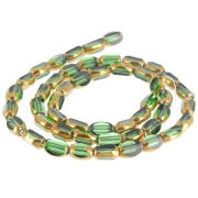 Cuentas de cristal facetadas con forma de oliva, 7x4 mm - Verde oscuro - Dorado, 33 cm